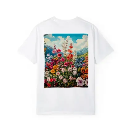 Colorful Wildflowers Garden Mountain Landscape Painting