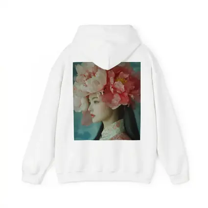 Asian Woman Peony Flower Crown Portrait Art