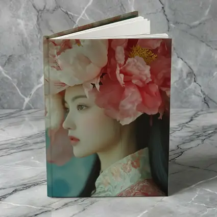 Asian Woman Peony Flower Crown Portrait Art