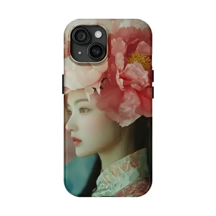 Asian Woman Peony Flower Crown Portrait Art