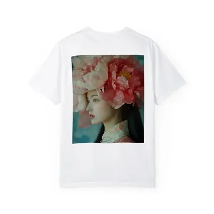 Asian Woman Peony Flower Crown Portrait Art