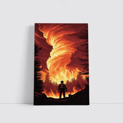 Firefighter Standing Before Massive Fire Tornado