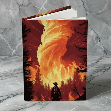 Firefighter Standing Before Massive Fire Tornado