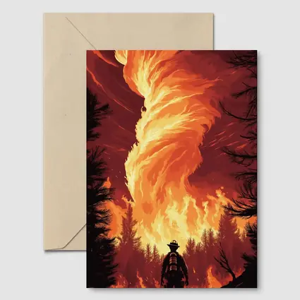 Firefighter Standing Before Massive Fire Tornado