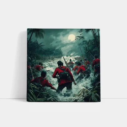British Soldiers Charging Through Jungle River Night