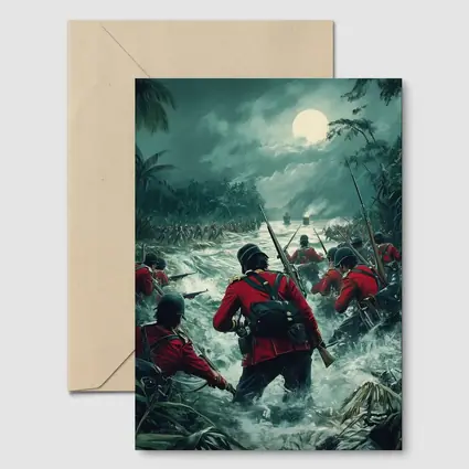 British Soldiers Charging Through Jungle River Night