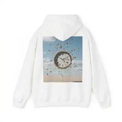 Exploding Clock Floating Over Sandy Desert
