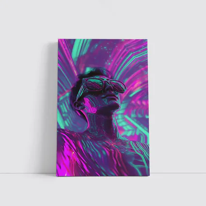 Neon Man Portrait Retrowave Purple Teal Art