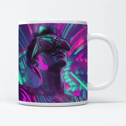 Neon Man Portrait Retrowave Purple Teal Art
