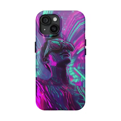 Neon Man Portrait Retrowave Purple Teal Art