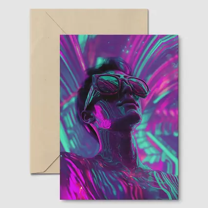 Neon Man Portrait Retrowave Purple Teal Art