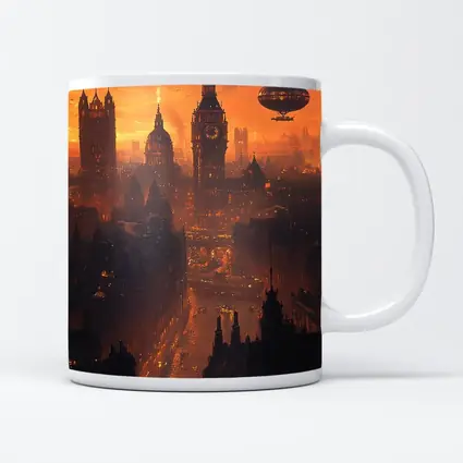 Steampunk London Skyline With Airships Sunset