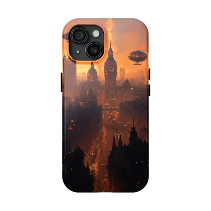 Steampunk London Skyline With Airships Sunset