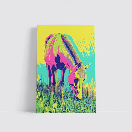 Pop Art Horse Grazing Green Meadow