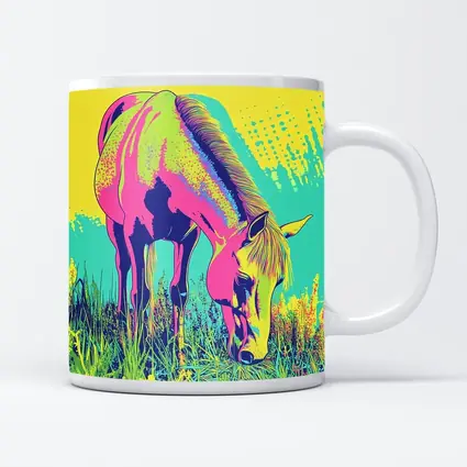 Pop Art Horse Grazing Green Meadow