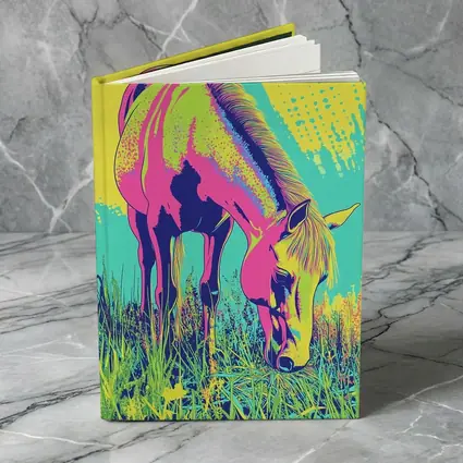 Pop Art Horse Grazing Green Meadow