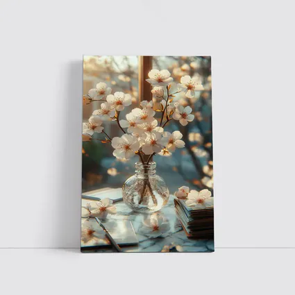 Cherry Blossom Branches Glass Vase Warm Light