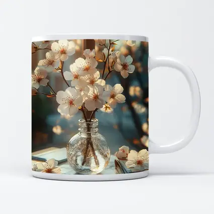 Cherry Blossom Branches Glass Vase Warm Light