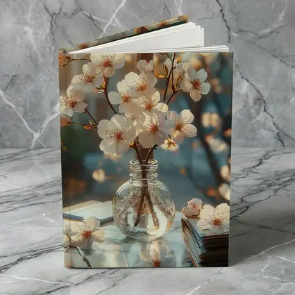 Cherry Blossom Branches Glass Vase Warm Light