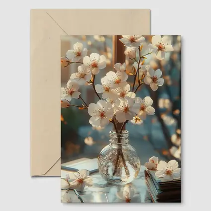 Cherry Blossom Branches Glass Vase Warm Light