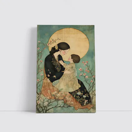 Mother and Child Cherry Blossom Japanese Art