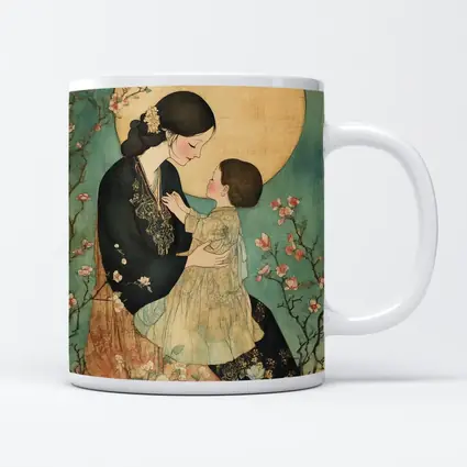 Mother and Child Cherry Blossom Japanese Art