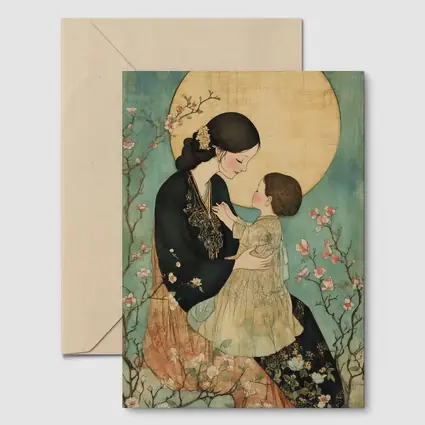 Mother and Child Cherry Blossom Japanese Art