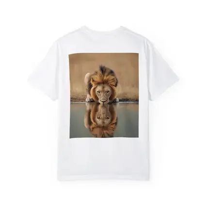 Male Lion Drinking Water Reflection African Savanna