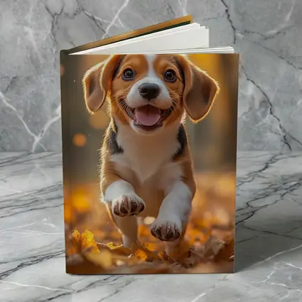 Beagle Puppy Running Autumn Leaves Forest
