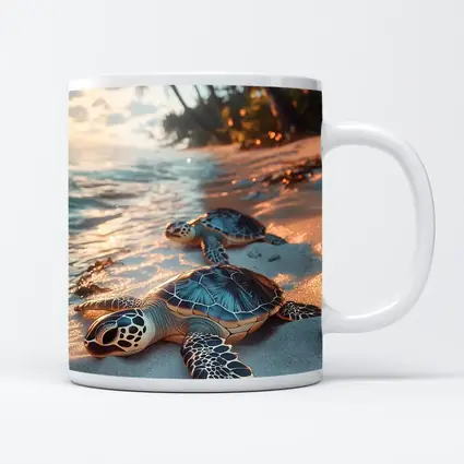 Sea Turtles Resting On Tropical Sandy Beach