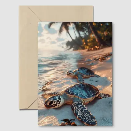 Sea Turtles Resting On Tropical Sandy Beach
