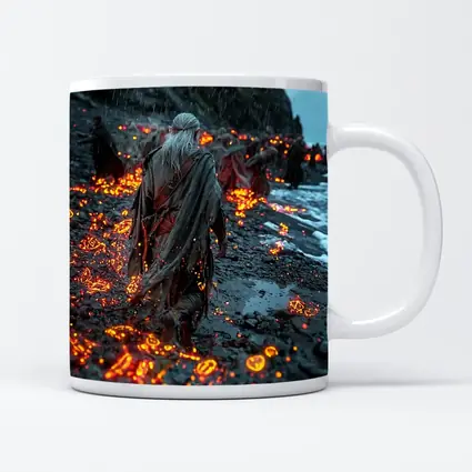 Robed Figures Walking Glowing Runic Dark Shore