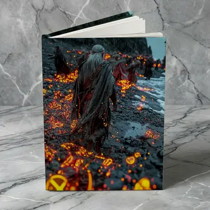 Robed Figures Walking Glowing Runic Dark Shore