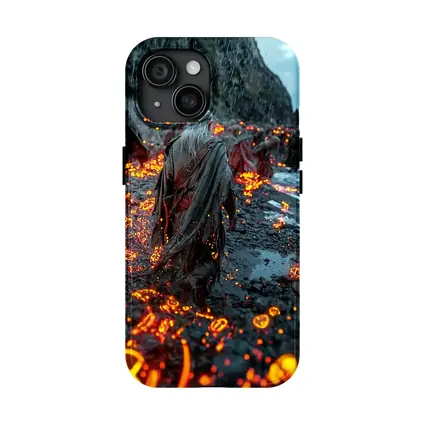 Robed Figures Walking Glowing Runic Dark Shore