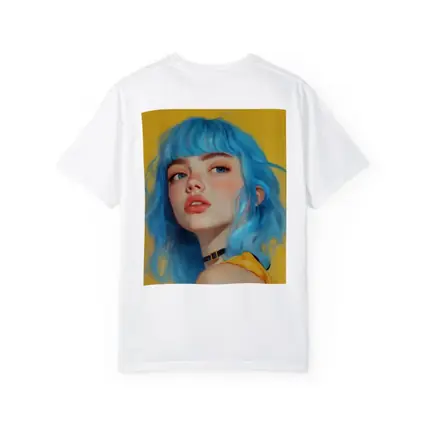 Blue Hair Girl Portrait Yellow Background