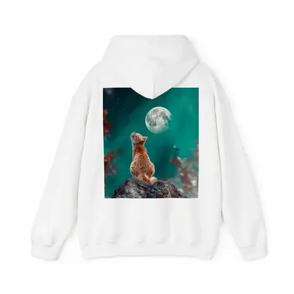 Orange Cat Gazing at Moon Night Sky