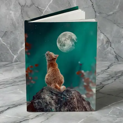Orange Cat Gazing at Moon Night Sky