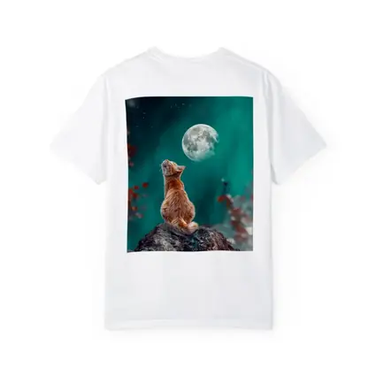 Orange Cat Gazing at Moon Night Sky