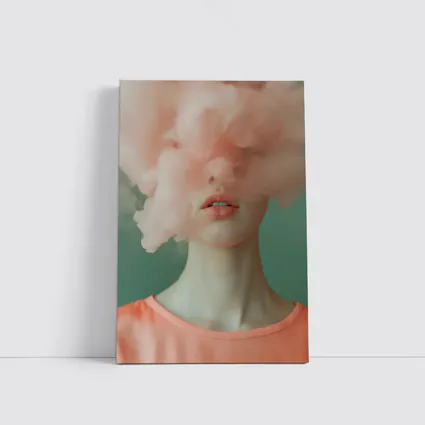 Woman Face Hidden Behind Pink Cloud