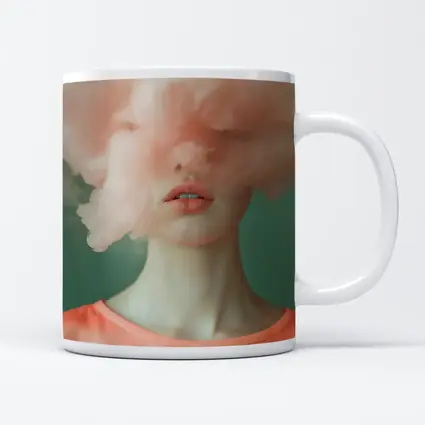 Woman Face Hidden Behind Pink Cloud