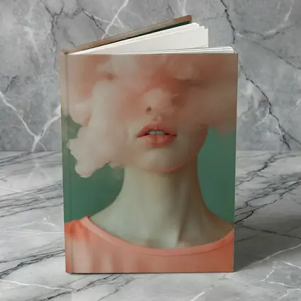 Woman Face Hidden Behind Pink Cloud