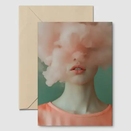 Woman Face Hidden Behind Pink Cloud