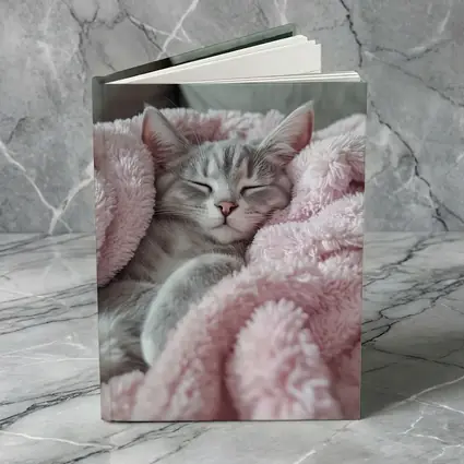 Sleeping Gray Kitten Wrapped Pink Fluffy Blanket