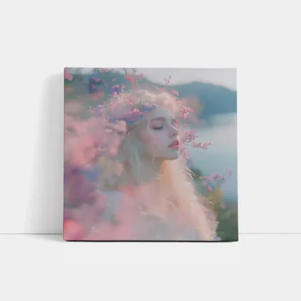Dreamy Woman Pink Flowers Soft Portrait