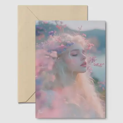 Dreamy Woman Pink Flowers Soft Portrait
