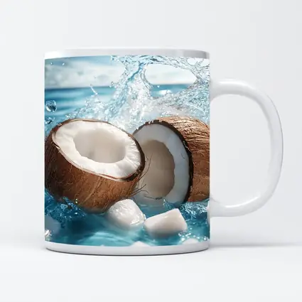 Fresh Coconut Halves Splashing Blue Water