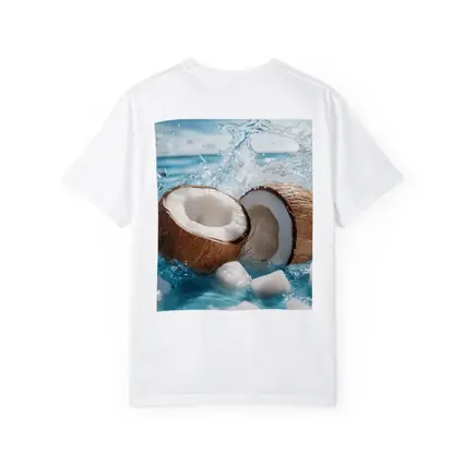 Fresh Coconut Halves Splashing Blue Water