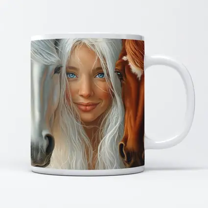 Blue Eyed Girl Between Two Horses