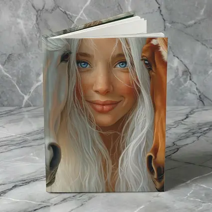 Blue Eyed Girl Between Two Horses