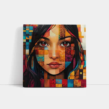Mosaic Patchwork Portrait Woman Colorful Abstract